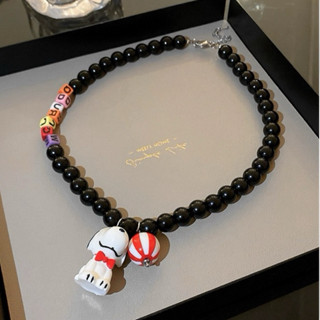 🐱項鍊🐱臺灣現貨🇹🇼 嘻哈趣味個性卡通小狗彩色方塊字母黑色圓珠項鍊✨