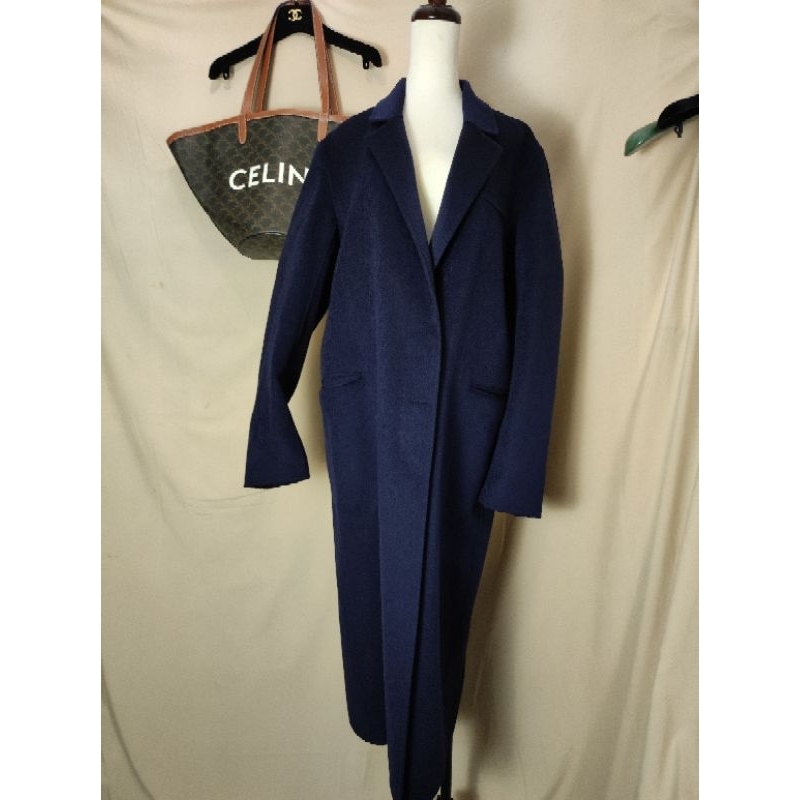 限mina 下標 英國奢侈品牌 JOSEPH 100%羊絨 CASHMERE 深藍色 左右兩邊口袋設計 長版 大衣 外套