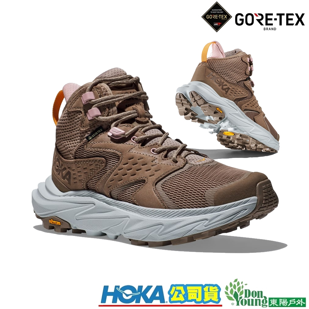 【HOKA】1142831女款Anacapa 2 Mid GTX 防水透氣中筒健行登山鞋 沙丘黃/冰河白