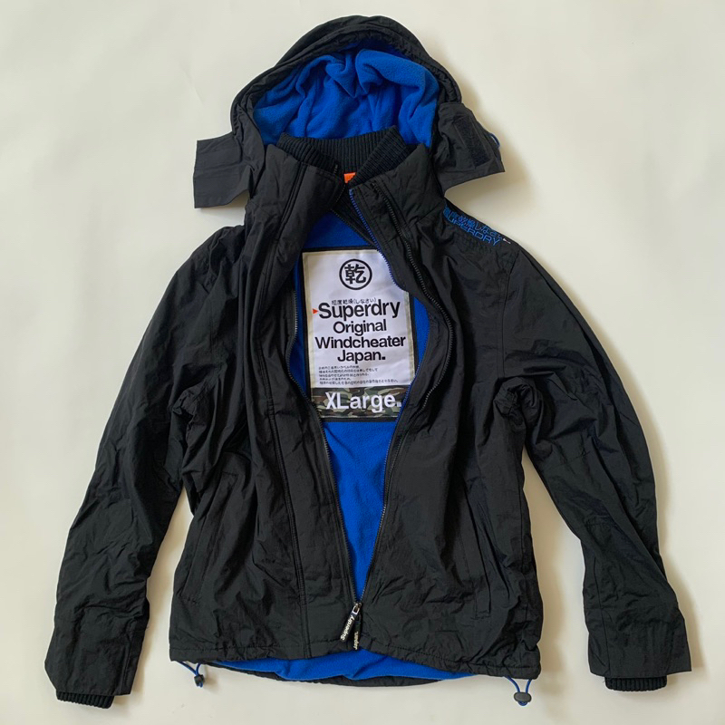 Superdry Original 極度乾燥JAPAN｜windcheater｜亮藍搖粒絨內裡｜防潑水薄風衣外套｜XL號