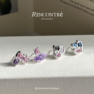 『斷貨優惠/韓國 小眾款 怪怪的美鑽！耳釘』Rencontre 925純銀 紫色 粉色 閃閃 鑽鑽 圈圈 可愛 小耳環