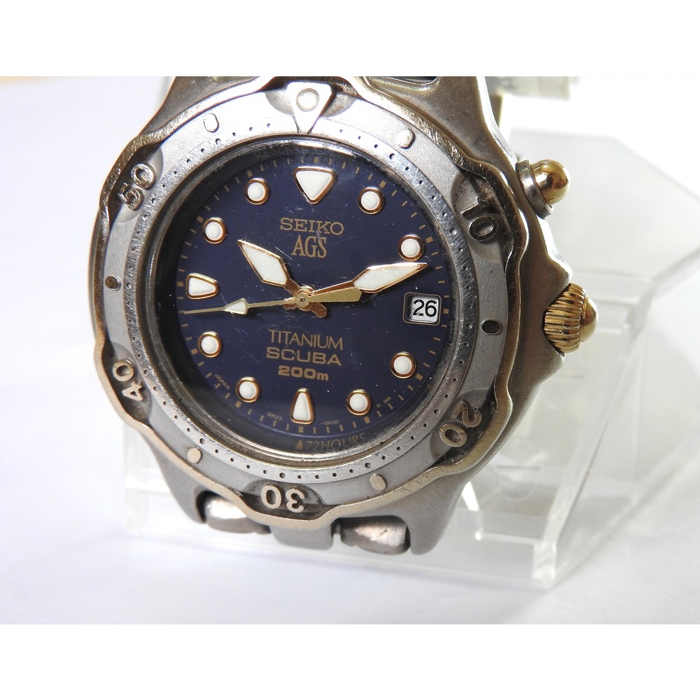 【中古B】日本製🔵SEIKO精工 AGS SCUBA TITANIUM🔵手錶 男錶 鈦合金 鈦金屬 復古 古著 手飾 手