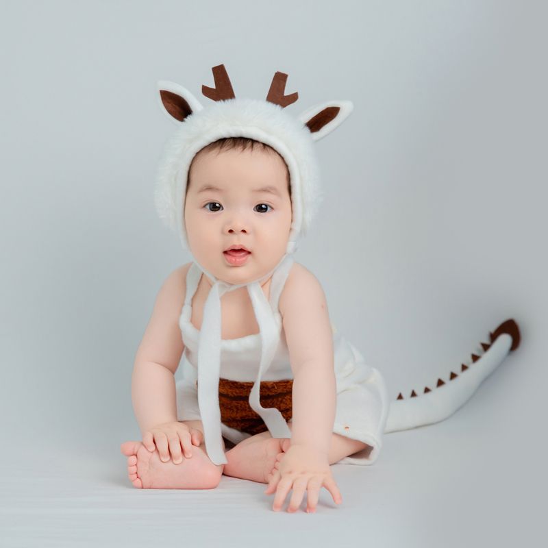 寶寶寫真 新生兒寫真服 兒童攝影服裝 小白龍造型服裝 可愛白色龍帽 寶寶滿月百天服裝 周歲照拍照服裝