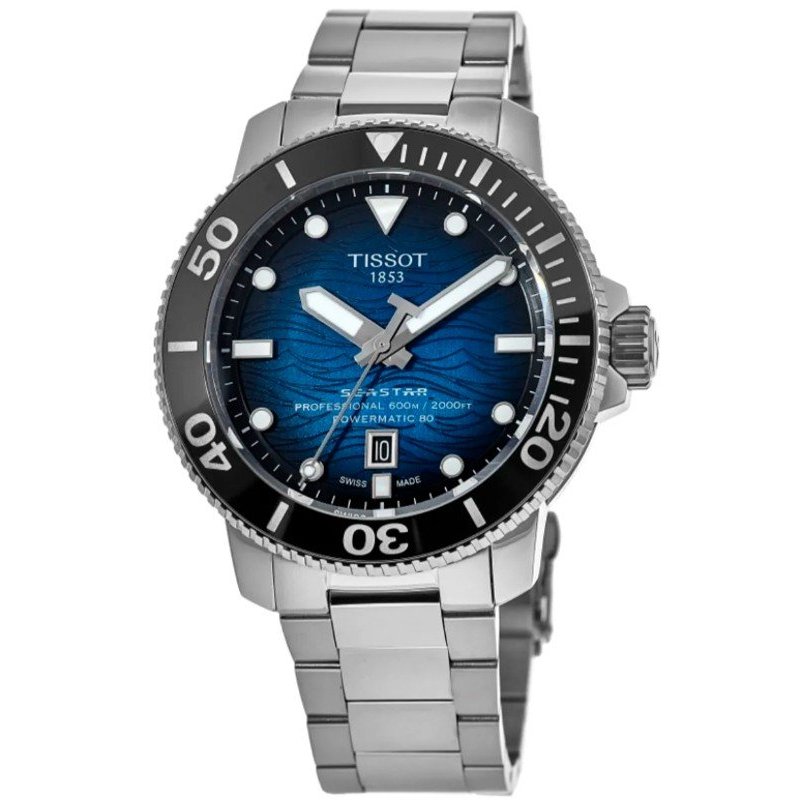 TISSOT 天梭T-Seastar海星系列寶藍面運動鋼帶200米腕錶 型號：T120.607.11.041.01