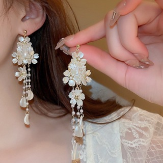 【RUBYSY】 ️華麗質感白色花朵氣質925純銀耳勾耳環 P145❤️韓系垂墜 無耳洞夾式