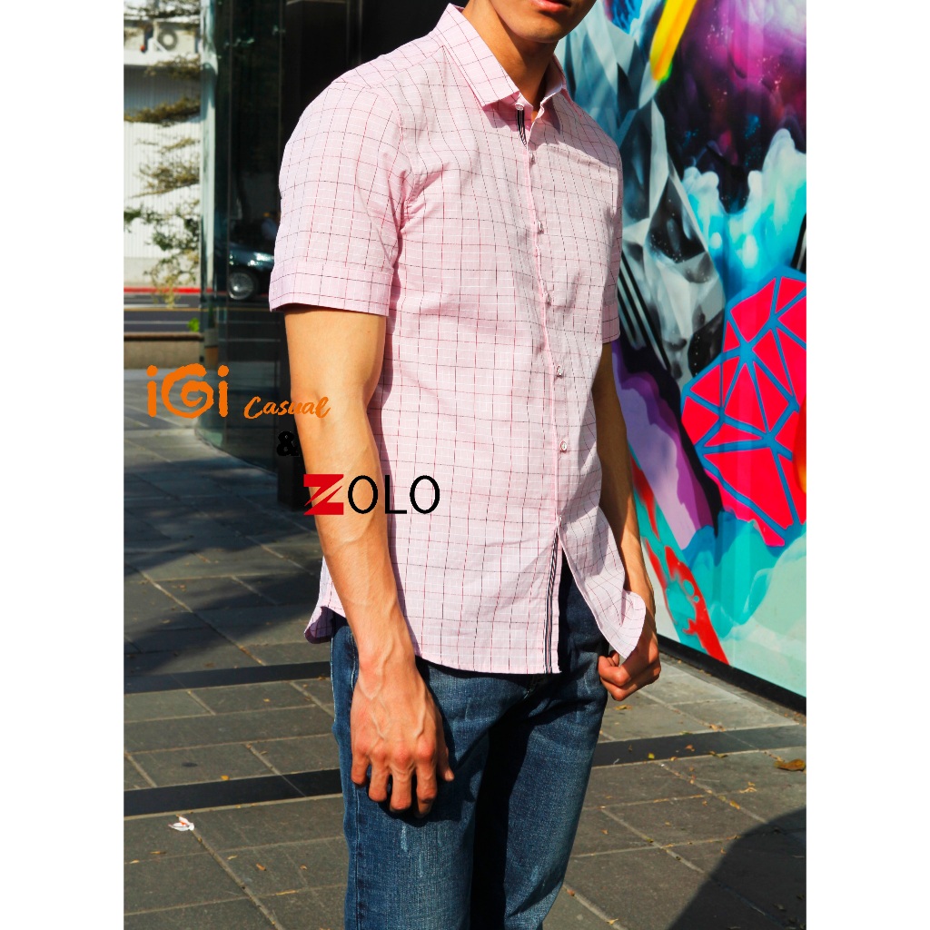 【ZOLO&amp;iGi】百貨正品 格紋襯衫  時尚男襯衫  休閒簡約男短袖襯衫  91105