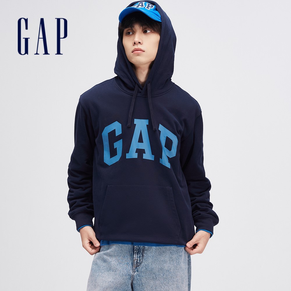 Gap 男女同款 Logo帽T 碳素軟磨法式圈織系列-海軍藍(892186)