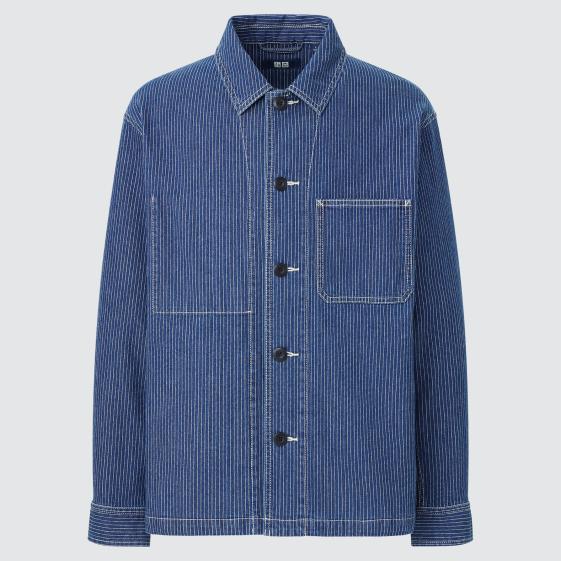 &lt;全新含吊牌&gt; 日本 UNIQLO 男裝 牛仔 丹寧 條紋 工作外套 尺寸XL (男女適穿)  鐵路工人服 工裝 襯衫
