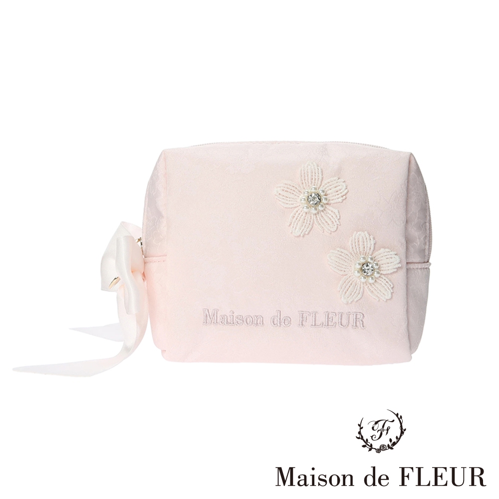 Maison de FLEUR 浪漫櫻花系列緞帶刺繡方形收納包(8A41FJJ0700)