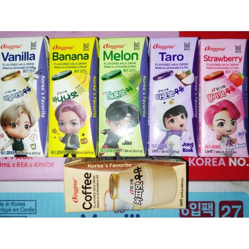 韓國Binggrae牛奶200ml 香草/香蕉/草莓/哈密瓜/咖啡保久乳 保久調味乳 牛乳餅乾零食台娃娃機