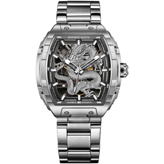 BONEST GATTI | 原廠授權布加迪 銀龍款 酒桶造型 不鏽鋼錶帶 自動上鍊機械腕錶