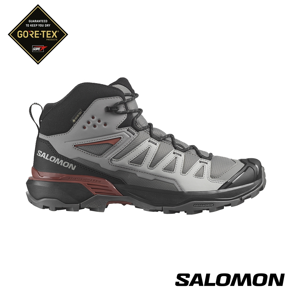 Salomon 男 X ULTRA 360 Goretex 中筒登山鞋 藍灰/黑/焦褐紅