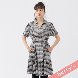 betty’s貝蒂思(31)百變格紋半開襟壓褶短洋裝(黑格子)