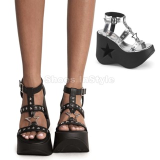Shoes InStyle美國 DEMONIA 原廠正品歌德蘿莉星星鉚釘楔型涼鞋 有大尺碼 『黑銀色』DYNAMITE
