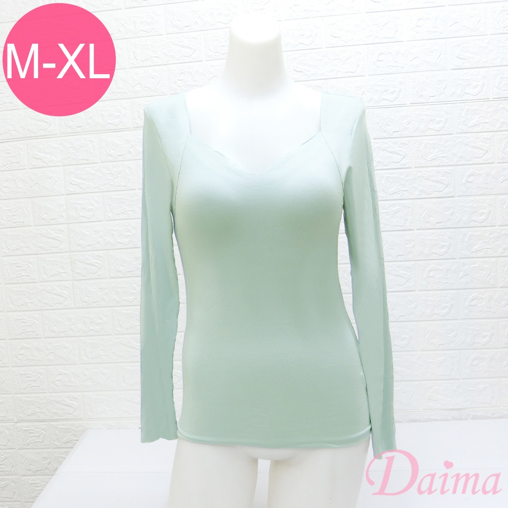 Daima黛瑪M-XL免穿BRA莫代爾輕薄保暖女上衣 綠色9291