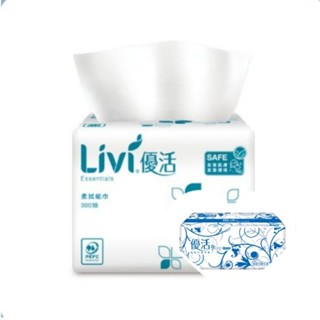 優活柔拭紙巾300抽／優活300小抽餐飲業最愛／優活抽取式衛生紙100抽大抽（可以丟馬桶）／超商取貨一單限一箱