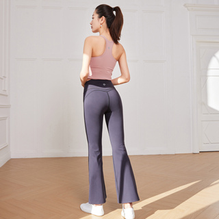 QUEEN YOGA新款微喇叭褲祼感高彈力高腰修身顯瘦健身瑜伽褲