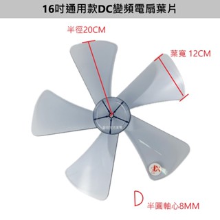 【電扇零件】16吋 5葉 DC扇葉 直流變頻 國際 聲寶 哈根諾克 扇葉葉片 軸心前端D型後全圓 適用【蘑菇生活家電】