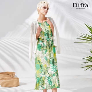 【Diffa】綠花背心式連身洋裝4768-1702
