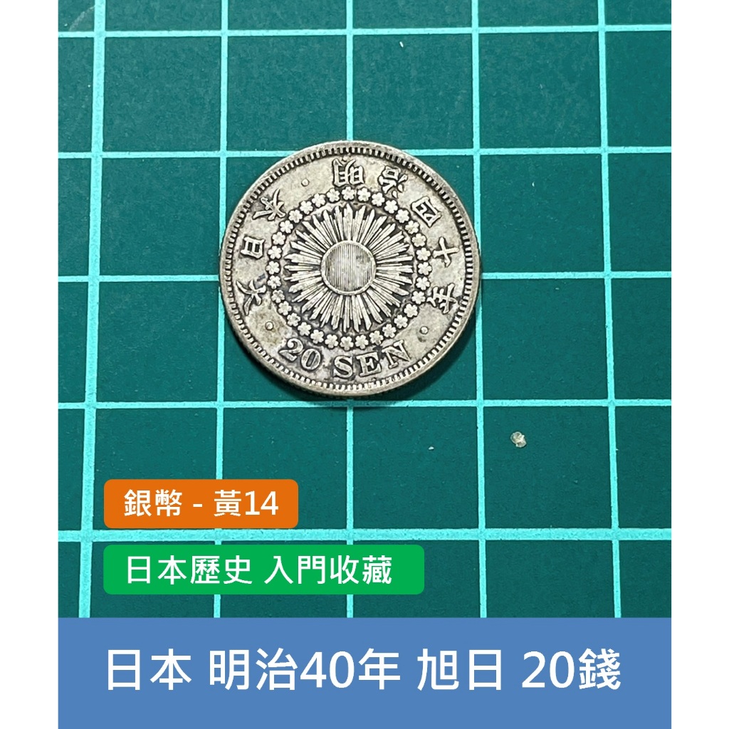 亞洲 日本 1907年(明治40年) 旭日龍銀 20錢銀幣 錢幣-保真 日本歷史 入門收藏 (黃14)