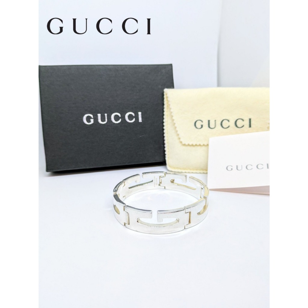 ［SOLWAY BOOG］「絕版稀有款」90's Gucci sv925 G Bracelet純銀手鍊「9成新」配件完整