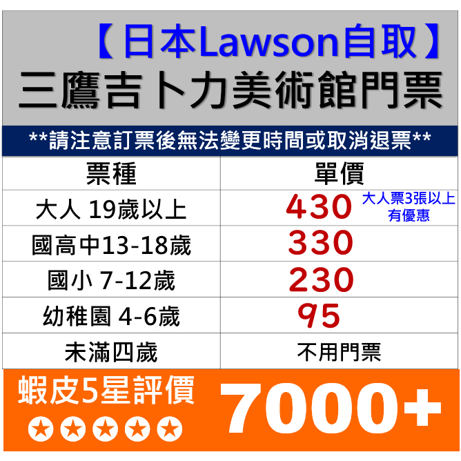 【日本LAWSON自取方案】代購 三鷹 吉卜力 宮崎峻 美術館 門票