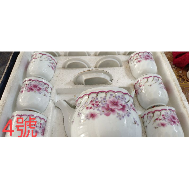 大同 茶組 瓷器 早期 老件 泡茶杯組 一壺六杯 花卉  宴王 宗教擺設 結婚 絕版 金邊 拜拜 古早 復古 開店 擺設