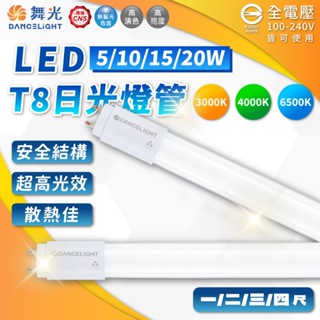 [喜萬年]舞光 LED T8燈管 5W10W15W20W 白光自然光黃光 1尺2尺3尺4尺 玻璃管 無藍光 長壽命 燈
