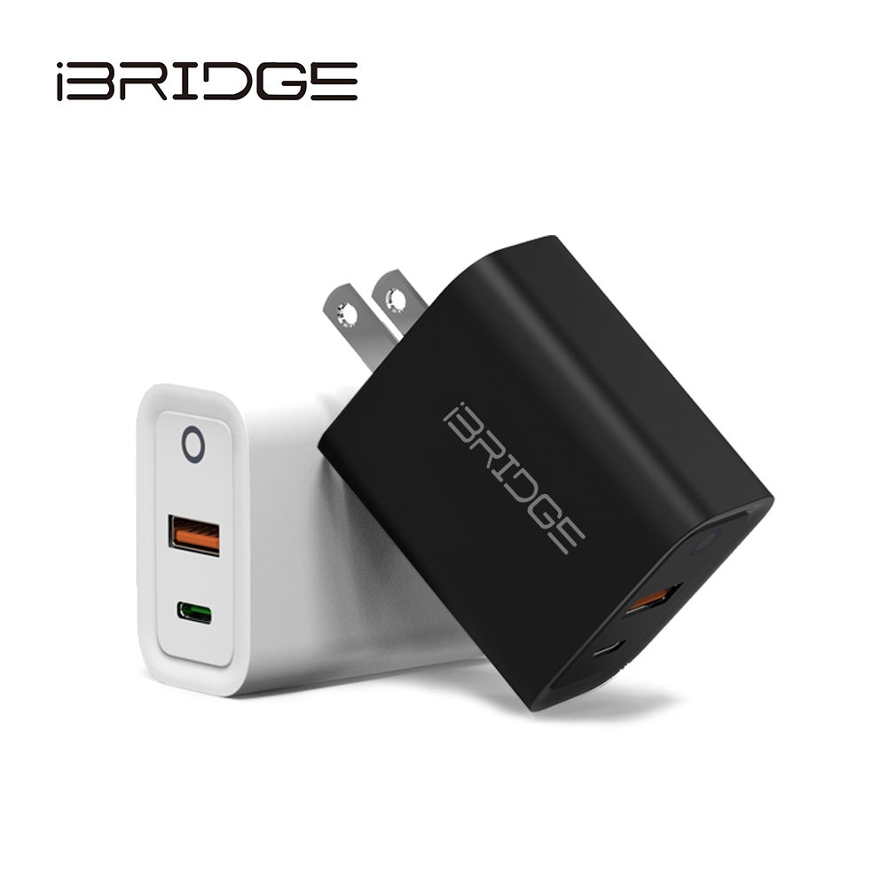 🤩【充電特惠價】iBRIDGE 30W USB-C/USB-A 雙孔PD快速充電器 黑/白雙色 (IBC009)