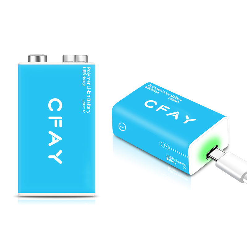 CFAY 9V充電電池TYPE-C附充電線 容量1200mAh  9V電池  方型電池 四角電池