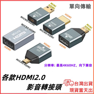 台灣現貨當日出 Micro HDMI Mini HDMI 影音轉接頭 4K 60hz 轉接頭 相機 電視 對接頭 延伸器