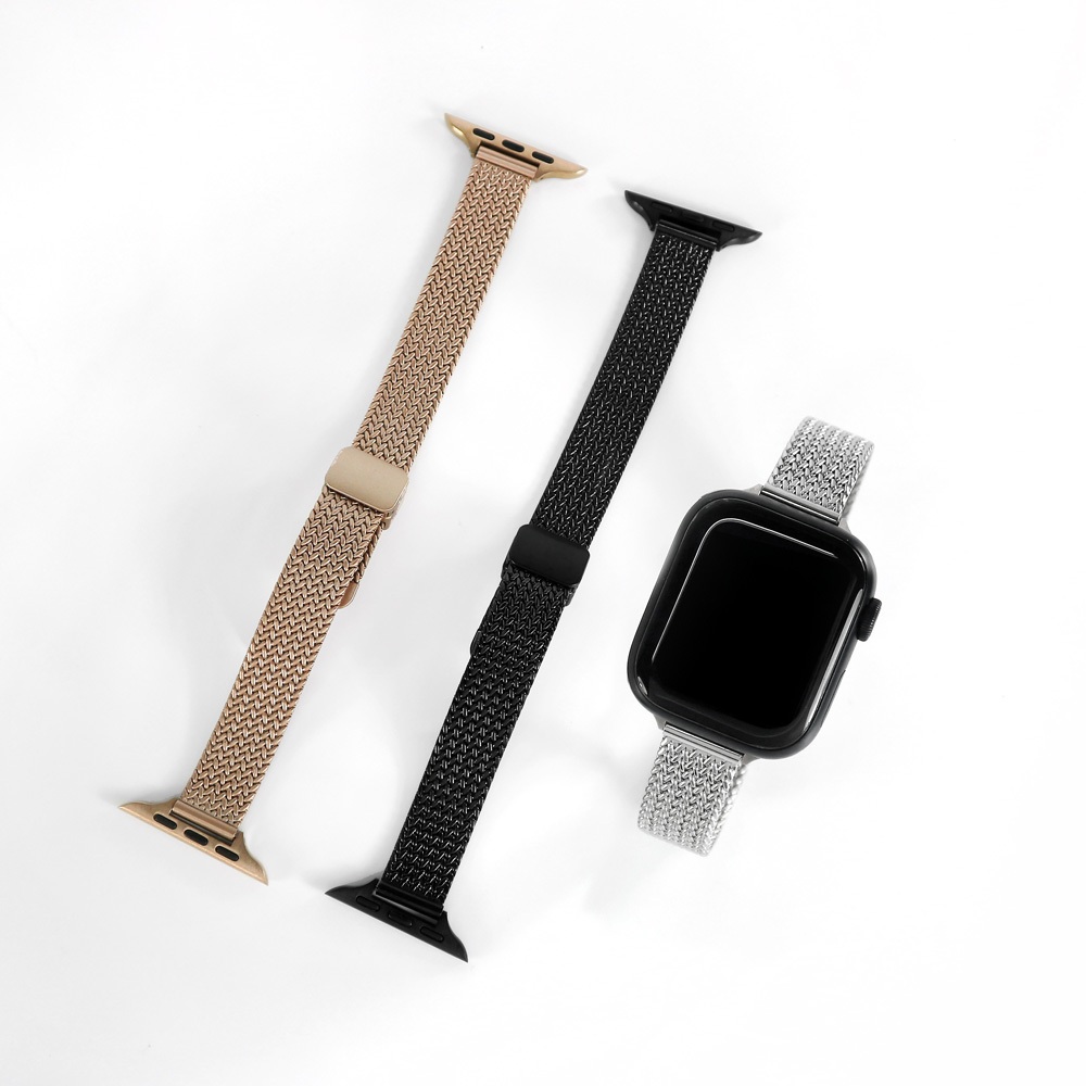 Apple Watch 全系列通用錶帶 蘋果手錶替用錶帶 磁吸彎折扣 編織鋅合金錶帶 玫瑰金/銀/黑 ＃858-450
