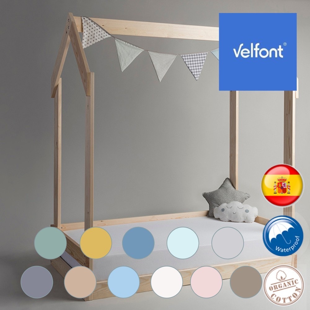 (潮濕季節推薦) 西班牙 Velfont 有機棉2合1保潔嬰幼床包 專利隔離層 防水/隔蟎/透氣 (2尺寸多色任選)