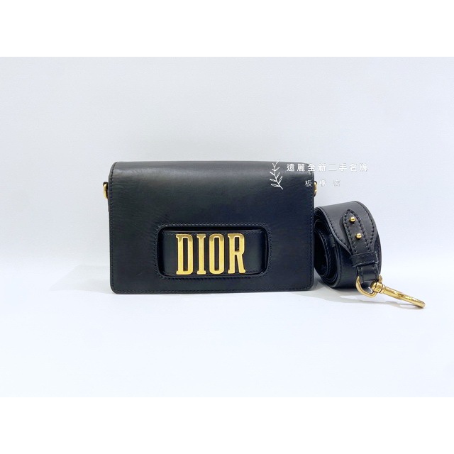 遠麗精品(板橋店)y1370DIOR JADIOR 黑牛皮復古金釦磁吸下蓋側背包