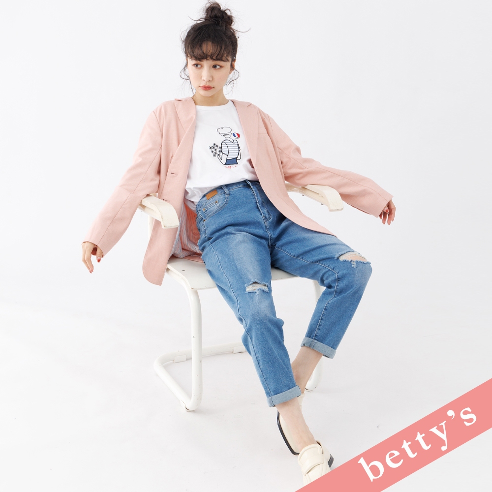 betty’s貝蒂思(31)腰鬆緊個性破洞直筒牛仔褲(淺藍色)