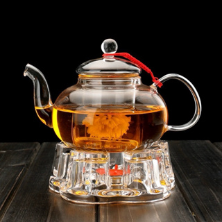 600ml透明玻璃壺 花茶水果茶 泡茶下午茶愛心造型底座 蠟燭保溫加熱 茶壺 茶具 耐熱水晶玻璃