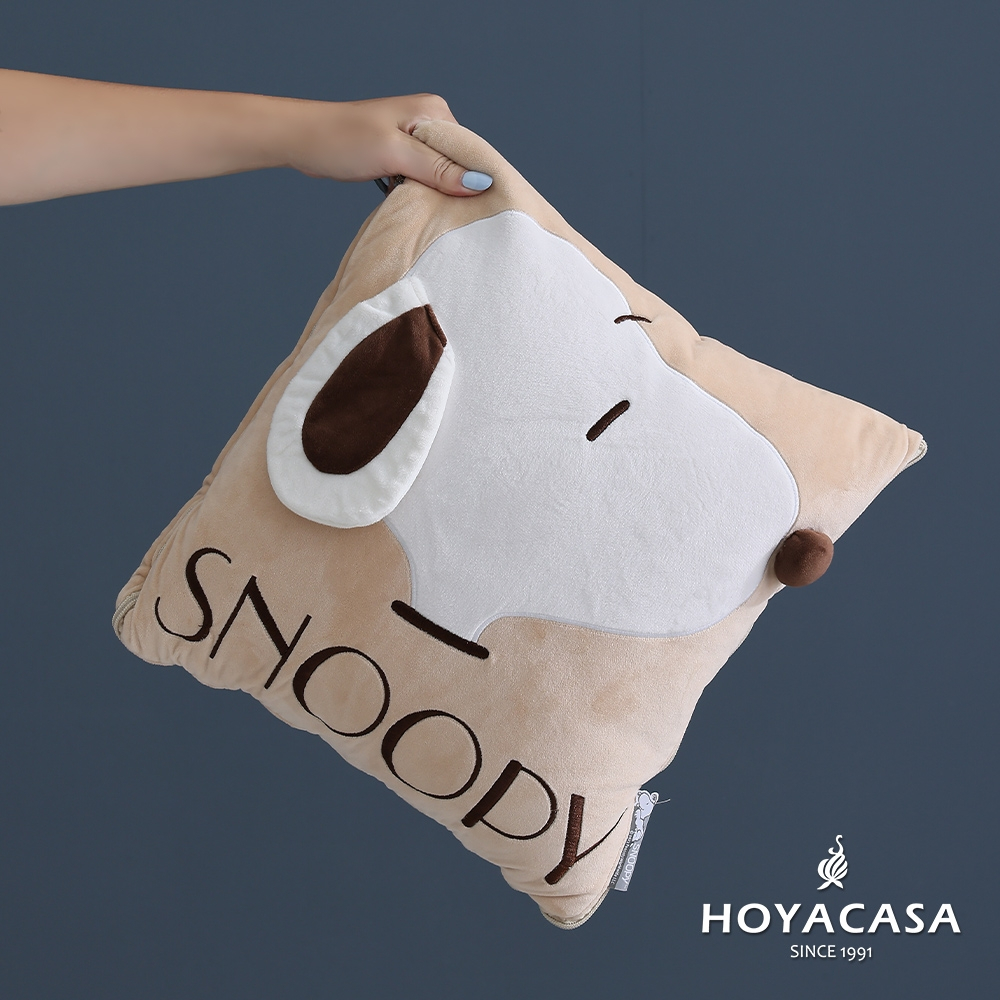 HOYACASA 史努比snoopy聯名系列-暖暖兩用抱枕毯/史努比抱枕毯
