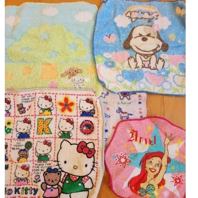 兒童棉質手帕小方巾 款式可愛 （hello kitty、大耳狗、小美人魚……）二手