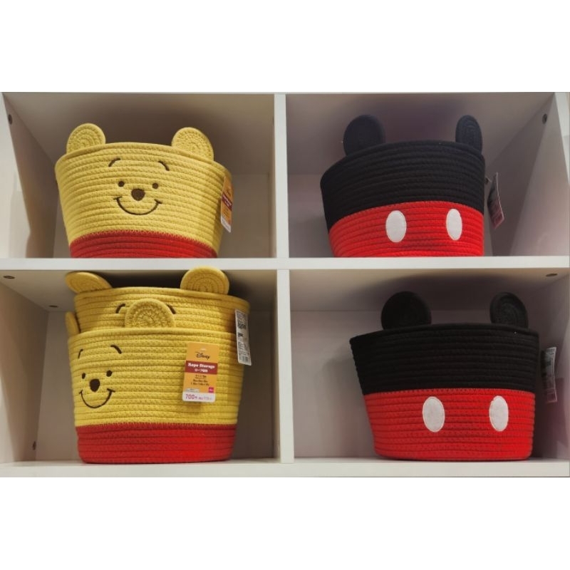 新款 日本同步 大創 DAISO X迪士尼  Disne 經典米奇 可愛耳朵造型 編織收納籃  棉質 水桶造型收納籃