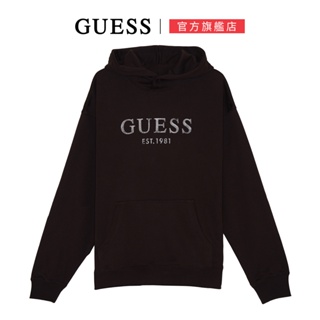 【GUESS】仿舊字母LOGO帽T 黑