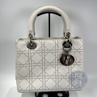 Christian Dior 迪奧 白鉚釘 LADY DIOR 舊版 黛妃包 手提包 精品包 包包