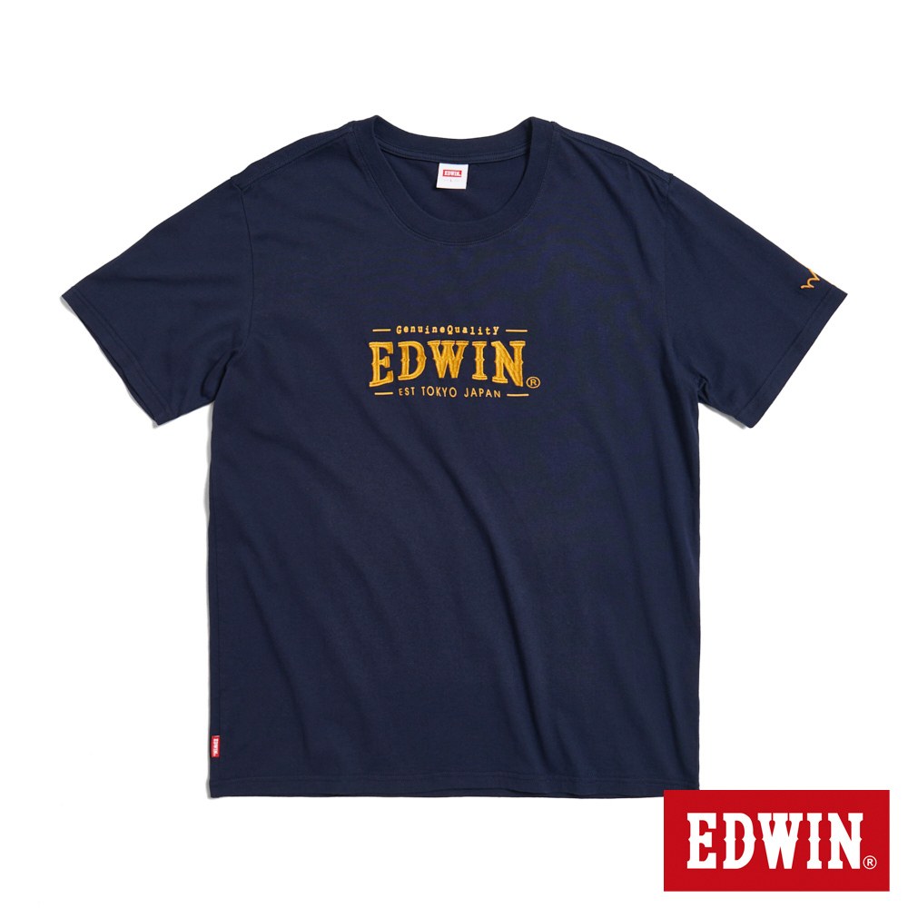 EDWIN 外擴刺繡印花短袖T恤(丈青色)-男款