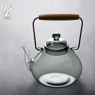 九土日式手工木提樑茶壺日式手工耐熱玻璃透明茶壺木提樑大容量茶藝燒水壺煮茶壺電陶爐用泡茶壺玻璃壺茶湯壺花茶壺CHR0620