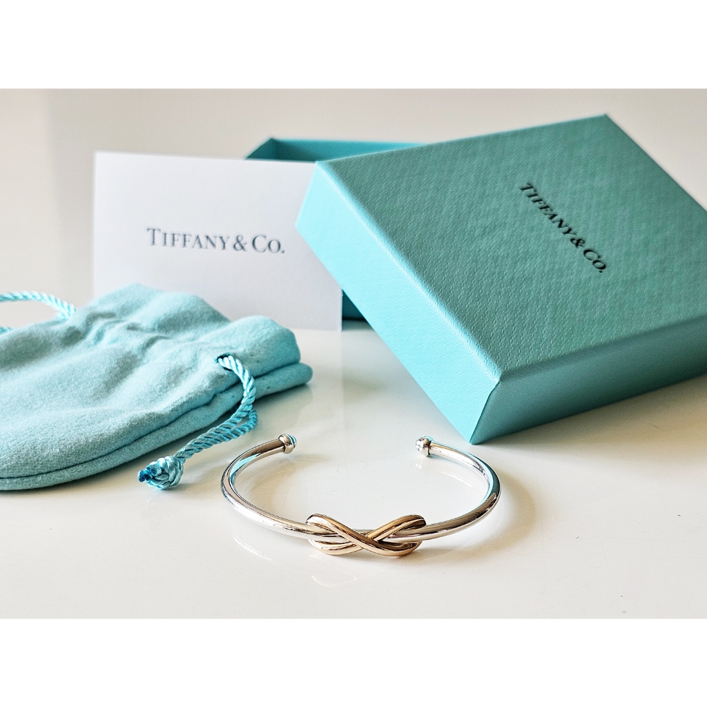Tiffany &amp; Co純銀手環與18K金玫瑰粉雙色金屬 附紙盒紙袋絨布袋拭銀布 Infinity 莫比烏斯環