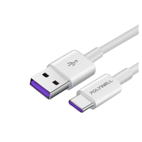 POLYWELL USB-A To USB-C 5A 快充線1米~2米 適用安卓手機 平板 寶利威爾