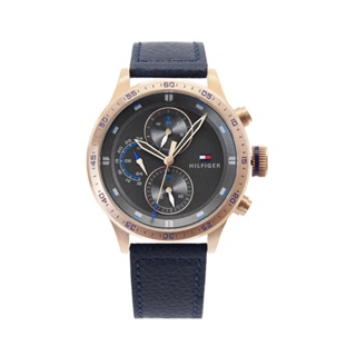 【For You】當天寄出 I Tommy Hilfiger 玫瑰金殼 灰面 三眼日期顯示腕錶 深藍色皮革錶帶