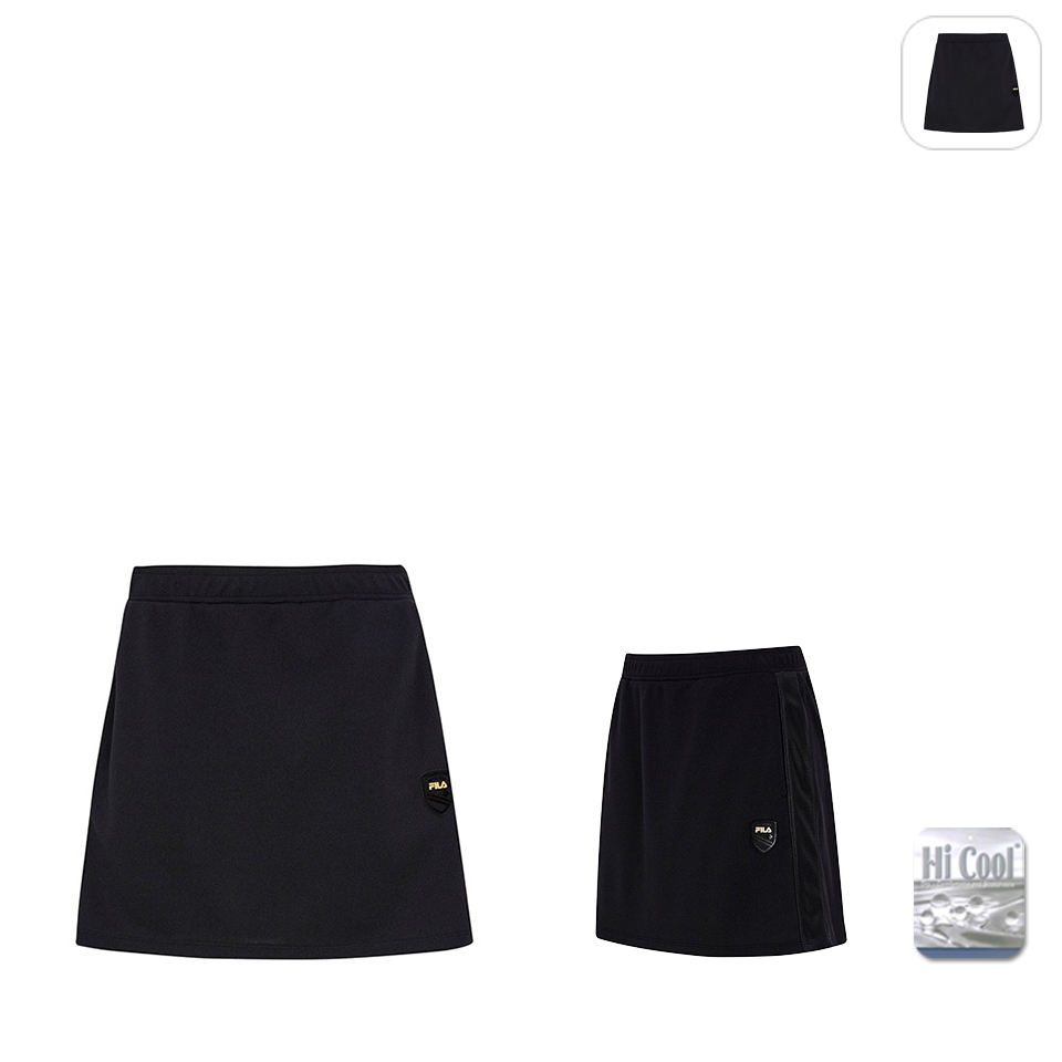 【FILA】女性 吸濕排汗 運動針織短裙-黑色 5SKX-1718-BK
