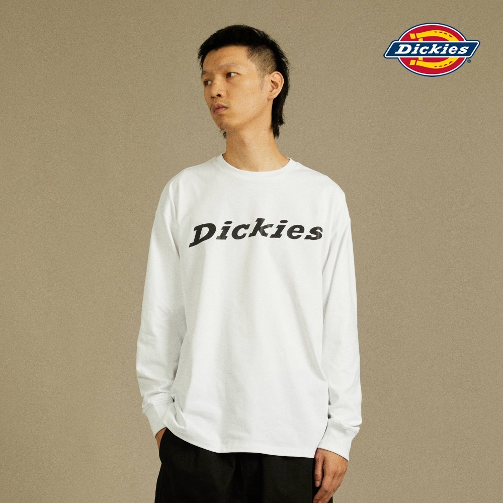 Dickies男款白色純棉重磅胸前反光Logo印花長袖T恤|DK012564C4D