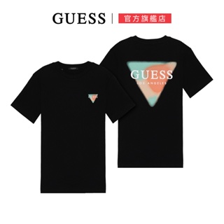 【GUESS】彩繪倒三角LOGO短T-三色可選