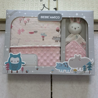 BeBe AMiCO 童趣故事（貝貝豆）四季毯禮盒+安撫巾 粉紅色